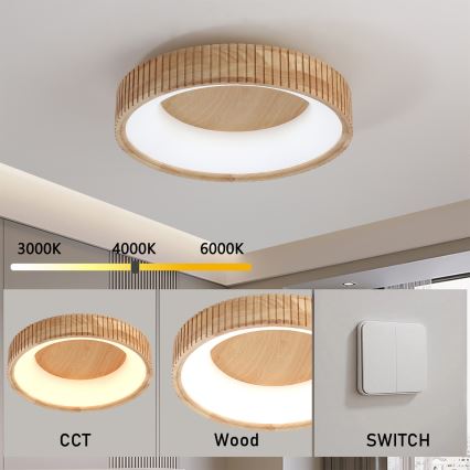 Brilagi - LED stropna svjetiljka FALCON WOOD MODERN LED/30W/230V 3000/4000/6000K Ø 45 cm drvo