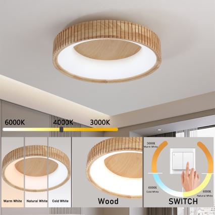 Brilagi - LED stropna svjetiljka FALCON WOOD MODERN LED/30W/230V 3000/4000/6000K Ø 45 cm drvo