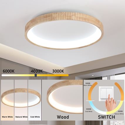 Brilagi - LED stropna svjetiljka FALCON WOOD MODERN LED/60W/230V 3000/4000/6000K promjer 80 cm drvo