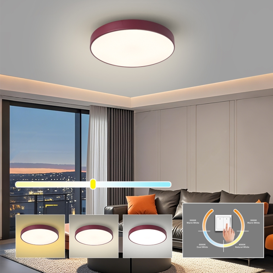 Brilagi - LED stropna svjetiljka POOL LED/48W/230V 3000/4000/6000K Ø 40 cm bordo