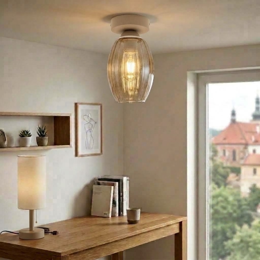 BRILAGI - LED stropna svjetiljka RETRO GLASS 1xE27/60W/230V promjer 17 cm bež/zadimljeno bež
