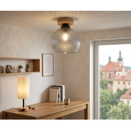 BRILAGI - LED stropna svjetiljka RETRO GLASS 1xE27/60W/230V Ø 18 cm hrast/dimno-siva