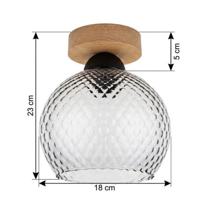 BRILAGI - LED stropna svjetiljka RETRO GLASS 1xE27/60W/230V Ø 18 cm hrast/dimno-siva