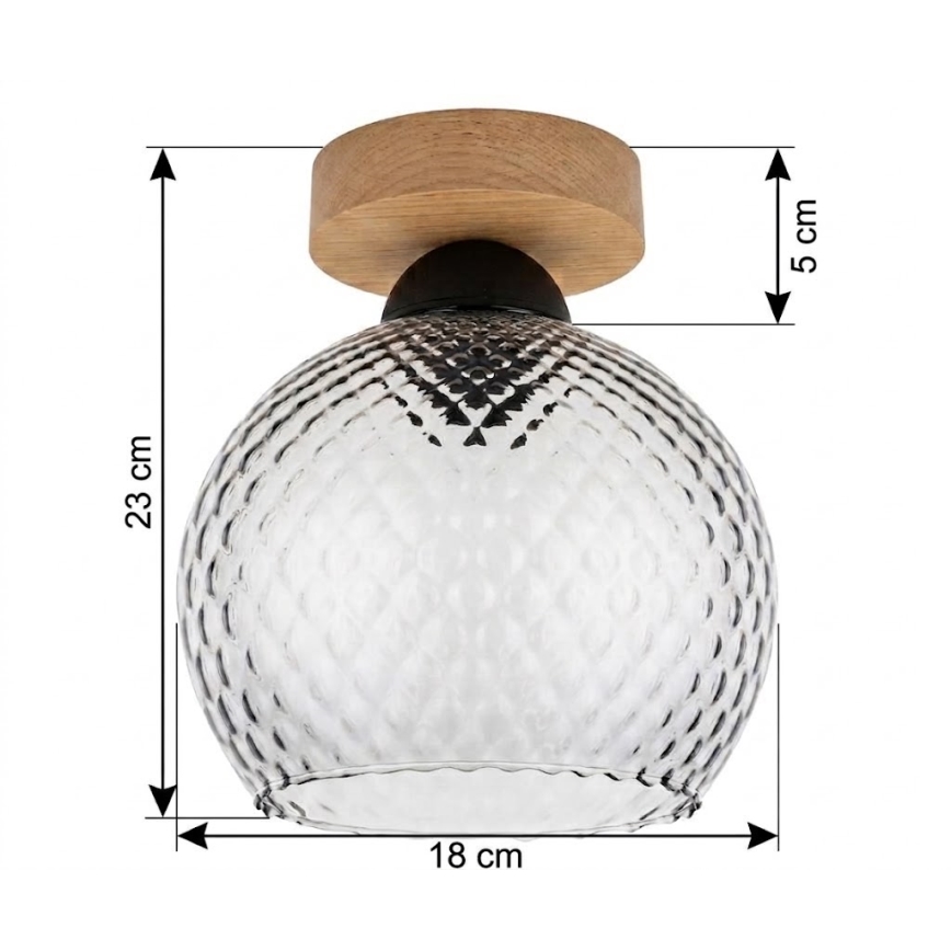 BRILAGI - LED stropna svjetiljka RETRO GLASS 1xE27/60W/230V Ø 18 cm hrast/dimno-siva