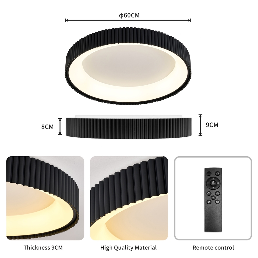 Brilagi - LED stropna svjetiljka s prigušivanjem FALCON MODERN LED/54W/230V 3000-6500K pr. 60 cm crna + daljinski upravljač