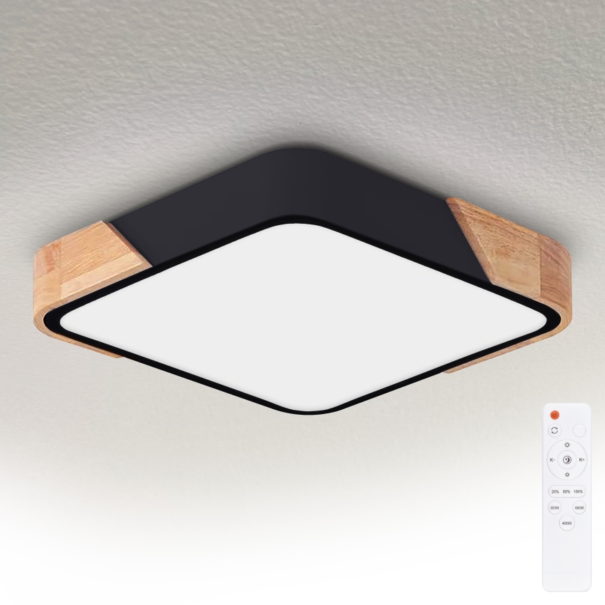 Brilagi - LED stropno svjetlo s prigušivanjem PILANA LED/48W/230V 3000-6500K hrast/crna 42x42 cm + daljinski upravljač
