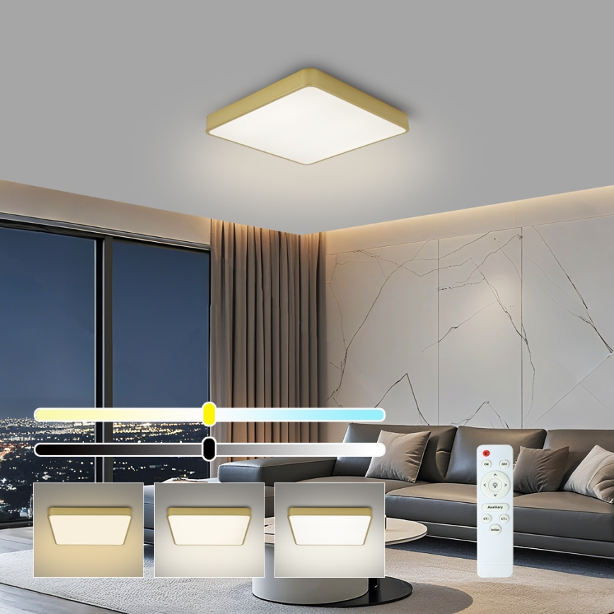 BRILAGI - Stropno LED svjetlo s prigušivanjem POOL SQUARE LED/36W/230V 3000-6000K 40x40 cm zlatno + daljinski upravljač