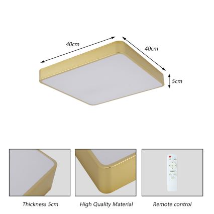 BRILAGI - Stropno LED svjetlo s prigušivanjem POOL SQUARE LED/36W/230V 3000-6000K 40x40 cm zlatno + daljinski upravljač