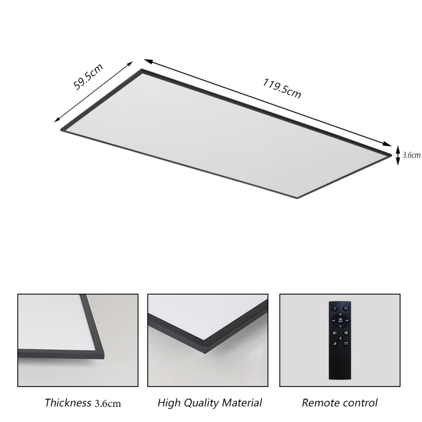 Brilagi - LED prigušivo stropno svjetlo SLIMFRAME LED/80W/230V 120x60 cm 3000-6000K crno + daljinski upravljač