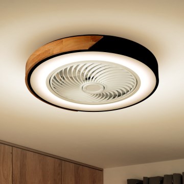 Brilagi - LED stropno svjetlo s ventilatorom, s mogućnošću prigušivanja, 30W/230V, 3000-6500K, Ø 50 cm, crna/hrast + daljinski upravljač
