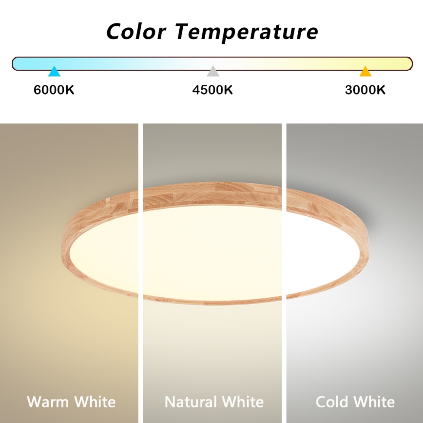Brilagi - LED stropna svjetiljka WOODROUND LED/40W/230V 3000/4000/6000K Ø 60 cm drvena CRI 90