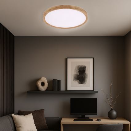 Brilagi - LED stropna svjetiljka WOODROUND LED/40W/230V 3000/4000/6000K Ø 60 cm drvena CRI 90