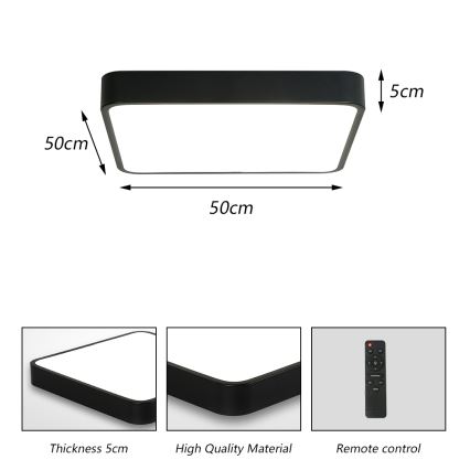 Brilagi - LED stropna svjetiljka s prigušivanjem POOL SQUARE LED/48W/230V 3000-6000K 50x50 cm crna + daljinski upravljač
