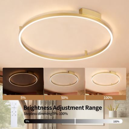 Brilagi - LED prigušivo stropno svjetlo PORTOFINO LED/60W/230V 3000-6000K Ø 80 cm zlatno + daljinski upravljač