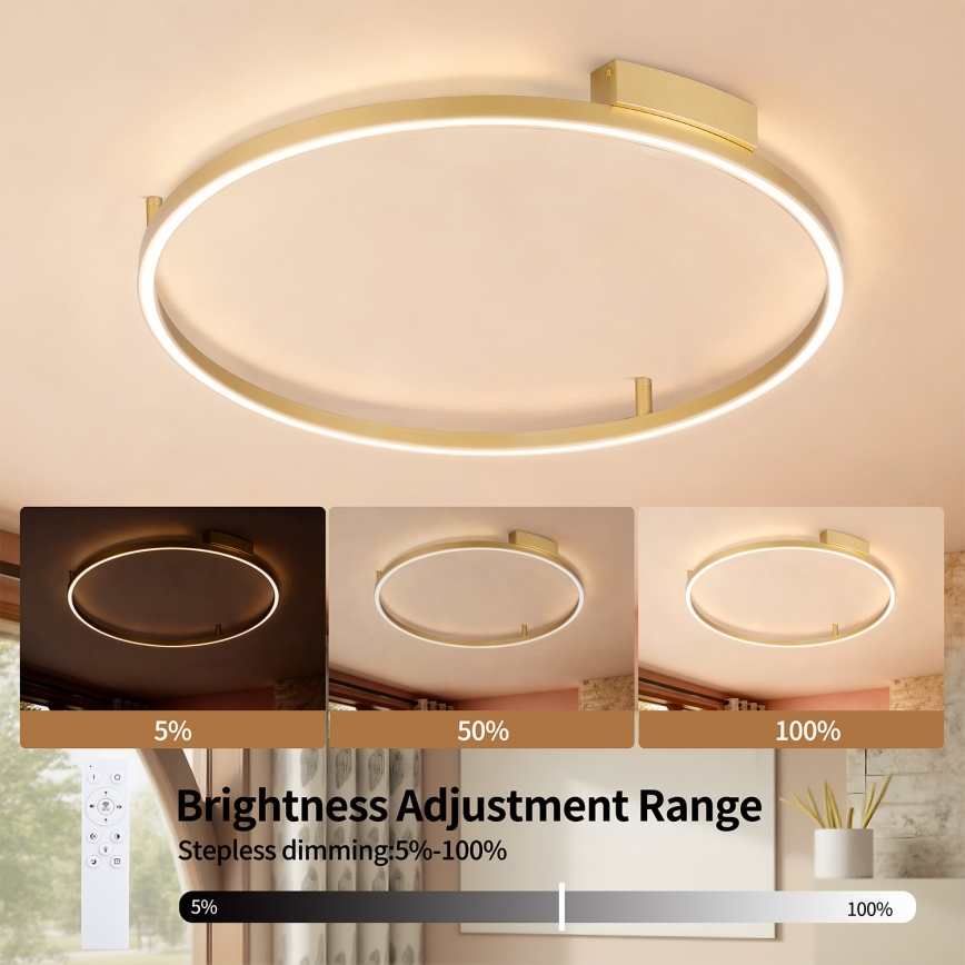Brilagi - LED prigušivo stropno svjetlo PORTOFINO LED/60W/230V 3000-6000K Ø 80 cm zlatno + daljinski upravljač