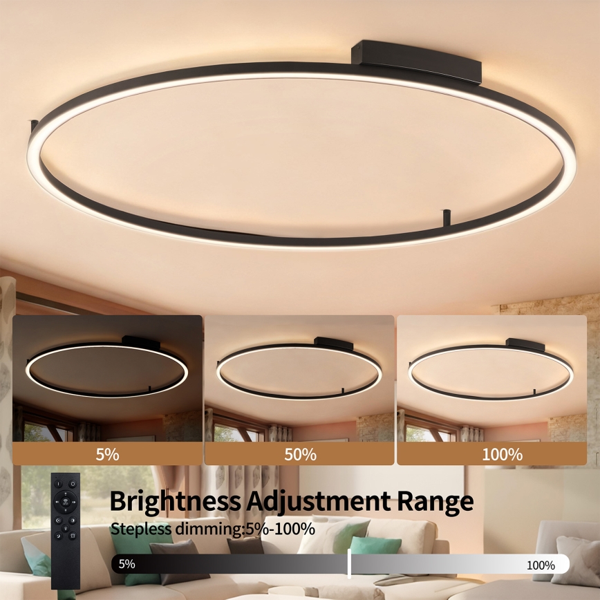 Brilagi - LED prigušivo stropno svjetlo PORTOFINO LED/85W/230V 3000-6000K Ø 120 cm crna + daljinski upravljač