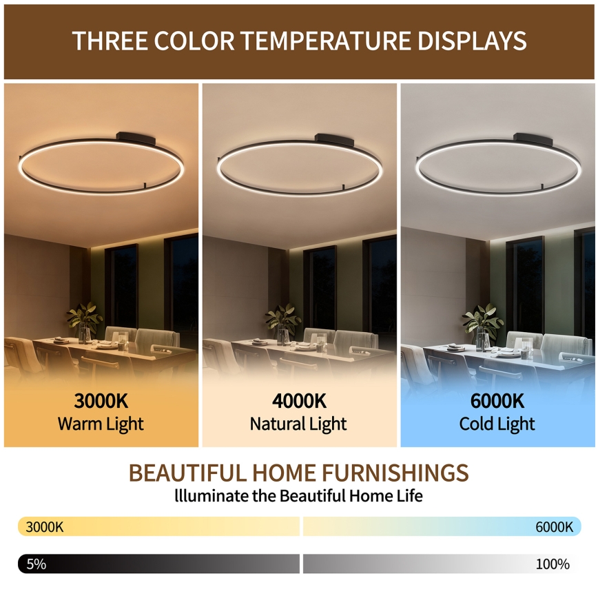 Brilagi - LED prigušivo stropno svjetlo PORTOFINO LED/85W/230V 3000-6000K Ø 120 cm crna + daljinski upravljač