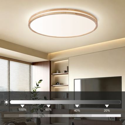 Brilagi - LED prigušivo stropno svjetlo MOLINA LED/128W/230V 3000-6000K hrast Ø 100 cm + daljinski upravljač