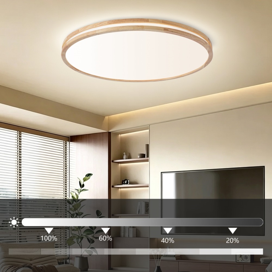 Brilagi - LED prigušivo stropno svjetlo MOLINA LED/128W/230V 3000-6000K hrast Ø 100 cm + daljinski upravljač