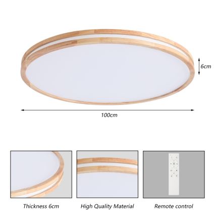 Brilagi - LED prigušivo stropno svjetlo MOLINA LED/128W/230V 3000-6000K hrast Ø 100 cm + daljinski upravljač