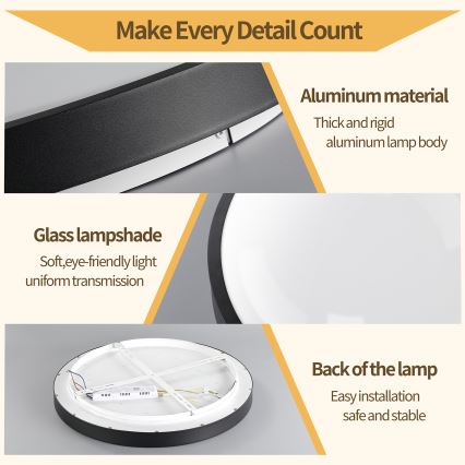 Brilagi - Stropno LED svjetlo s mogućnošću prigušivanja GLASS POOL DOUBLE LED/48W/230V 3000-6000K 40 cm crne boje + daljinski upravljač