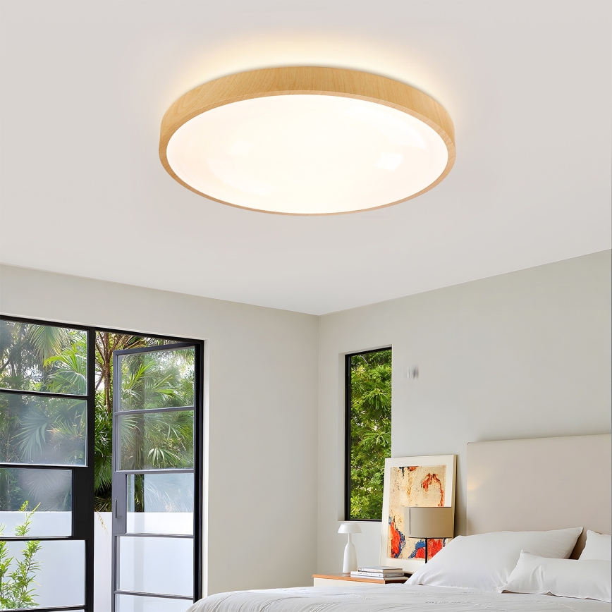 Brilagi - Prigušiva stropna LED svjetiljka GLASS POOL DOUBLE LED/60W/230V 3000-6000K 50 cm drveni dekor + daljinski upravljač