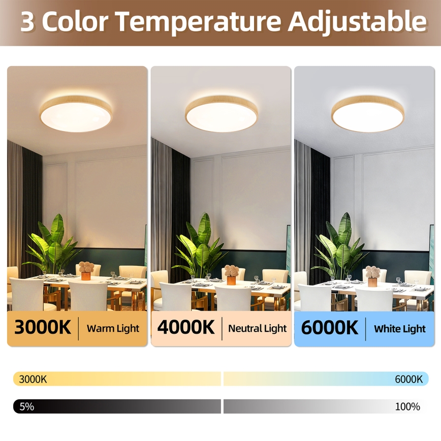 Brilagi - Prigušiva stropna LED svjetiljka GLASS POOL DOUBLE LED/60W/230V 3000-6000K 50 cm drveni dekor + daljinski upravljač