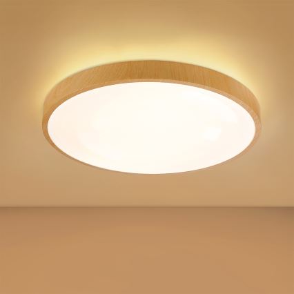 Brilagi - Prigušiva stropna LED svjetiljka GLASS POOL DOUBLE LED/60W/230V 3000-6000K 50 cm drveni dekor + daljinski upravljač