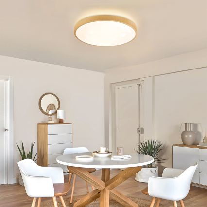 Brilagi - Prigušiva stropna LED svjetiljka GLASS POOL DOUBLE LED/60W/230V 3000-6000K 50 cm drveni dekor + daljinski upravljač