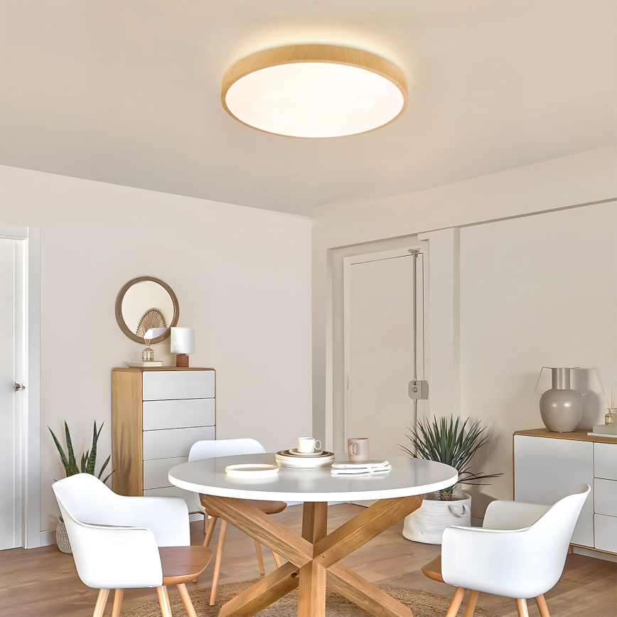 Brilagi - Prigušiva stropna LED svjetiljka GLASS POOL DOUBLE LED/60W/230V 3000-6000K 50 cm drveni dekor + daljinski upravljač