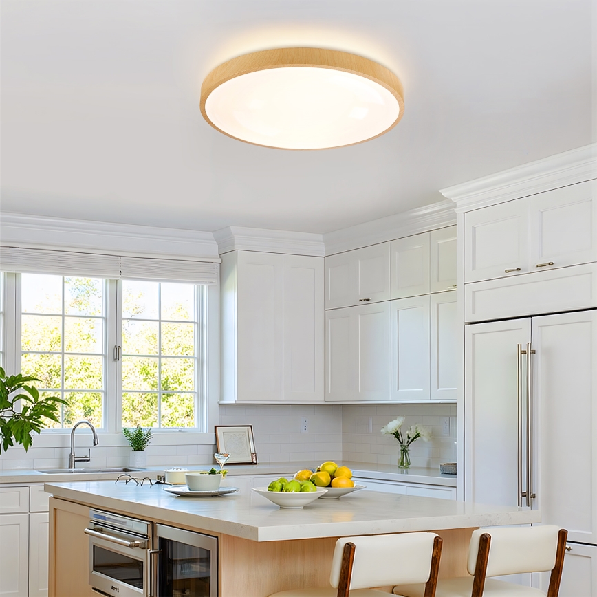 Brilagi - Prigušiva stropna LED svjetiljka GLASS POOL DOUBLE LED/60W/230V 3000-6000K 50 cm drveni dekor + daljinski upravljač