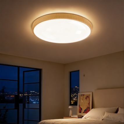 Brilagi - Prigušiva stropna LED svjetiljka GLASS POOL DOUBLE LED/60W/230V 3000-6000K 50 cm drveni dekor + daljinski upravljač