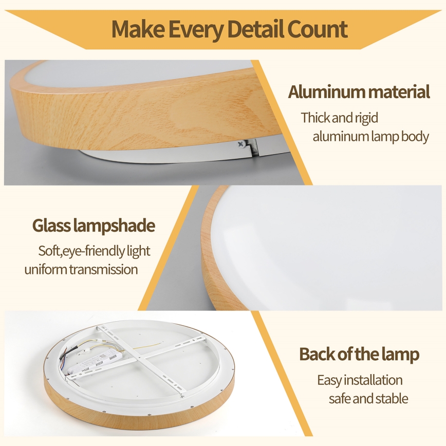 Brilagi - Prigušiva stropna LED svjetiljka GLASS POOL DOUBLE LED/60W/230V 3000-6000K 50 cm drveni dekor + daljinski upravljač