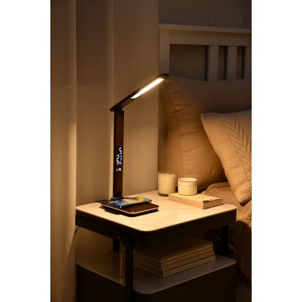 Brilagi - LED stolna lampa s podesivom svjetlinom, bežičnim QI punjenjem i USB REGINA LED/8,5W/230V smeđa