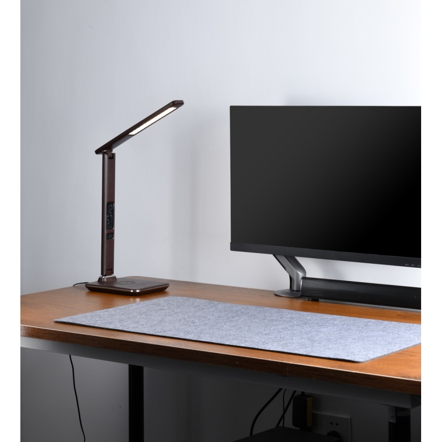 Brilagi - LED stolna lampa s podesivom svjetlinom, bežičnim QI punjenjem i USB REGINA LED/8,5W/230V smeđa