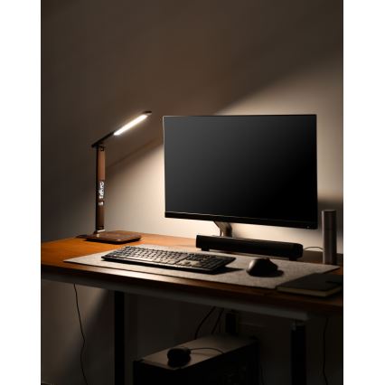 Brilagi - LED stolna lampa s podesivom svjetlinom, bežičnim QI punjenjem i USB REGINA LED/8,5W/230V smeđa