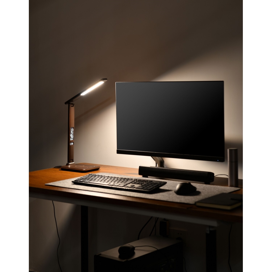 Brilagi - LED stolna lampa s podesivom svjetlinom, bežičnim QI punjenjem i USB REGINA LED/8,5W/230V smeđa