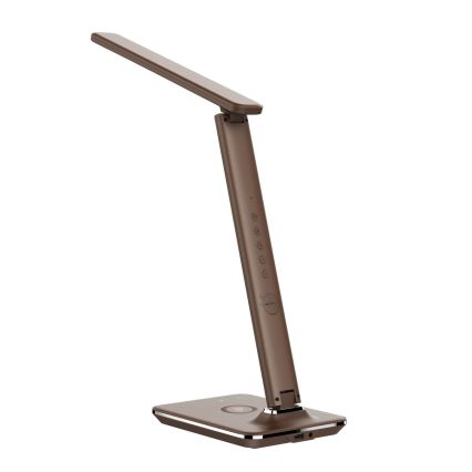 Brilagi - LED stolna lampa s podesivom svjetlinom, bežičnim QI punjenjem i USB REGINA LED/8,5W/230V smeđa