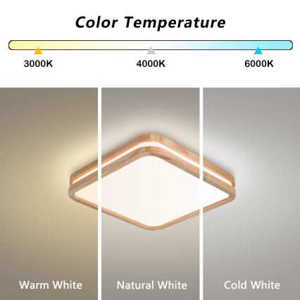 Brilagi - Prigušiva LED stropna svjetiljka MOLINA SQUARE LED/48W/230V 3000-6000K hrast 40x40 cm + daljinski upravljač
