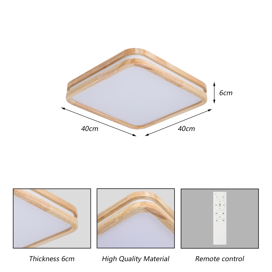 Brilagi - Prigušiva LED stropna svjetiljka MOLINA SQUARE LED/48W/230V 3000-6000K hrast 40x40 cm + daljinski upravljač