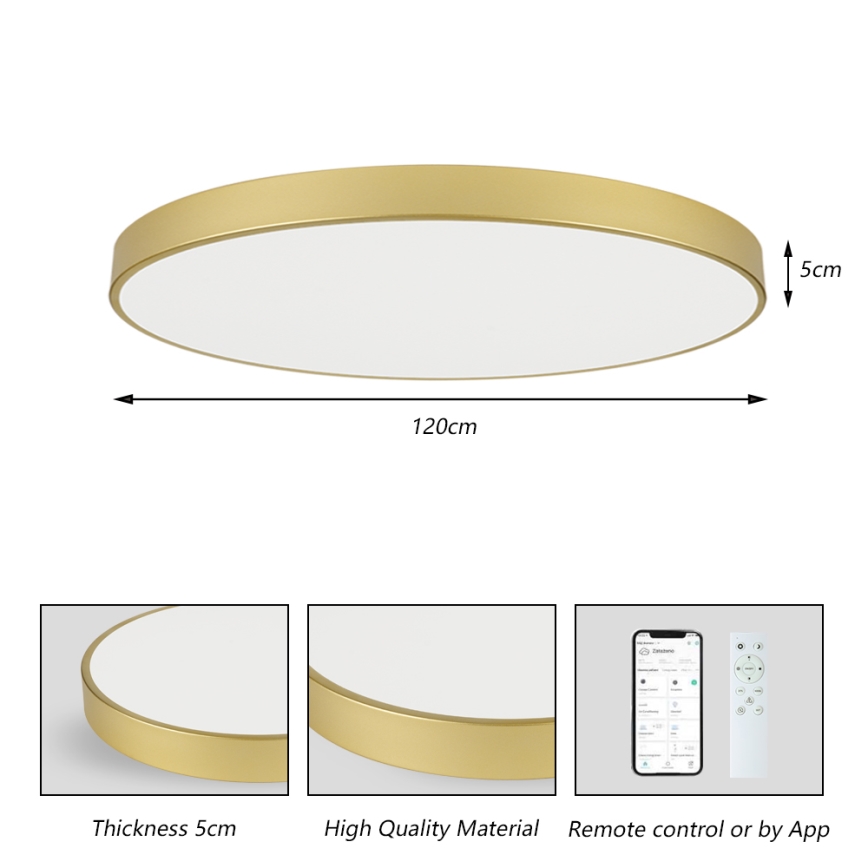 Brilagi - LED stropna svjetiljka s mogućnošću prigušivanja POOL SMART LED/180W/230V 3000-6000K 120 cm zlatna Wi-Fi Tuya + daljinsko upravljanje