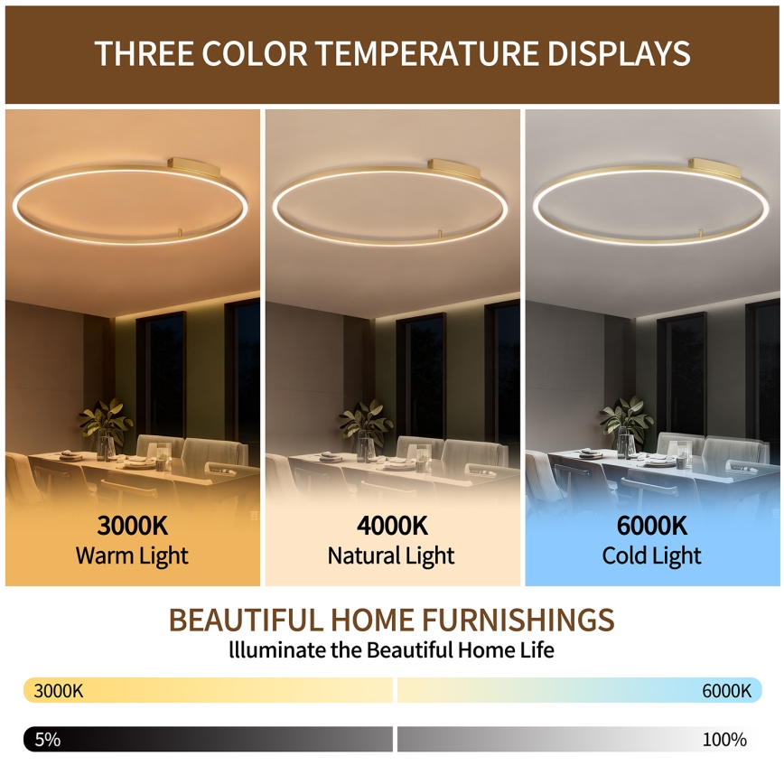 Brilagi - Prigušivo LED stropno svjetlo PORTOFINO LED/85W/230V 3000-6000K Ø 120 cm u zlatnoj boji + daljinski upravljač