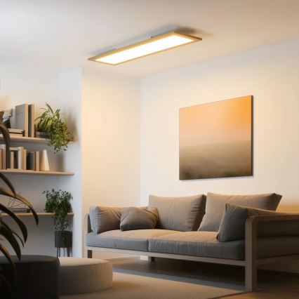Brilagi - LED stropna svjetiljka SLIMFRAME WOOD s prigušivanjem LED/58W/230V 124x34 cm 3000-6000K smeđa + daljinski upravljač