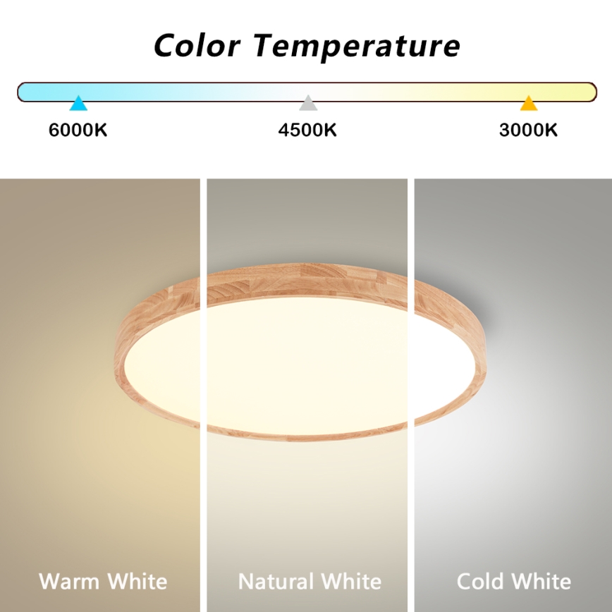 Brilagi - LED prigušiva stropna svjetiljka WOODROUND LED/30W/230V 3000-6000K Ø 40 cm drvena CRI 90 + daljinski upravljač