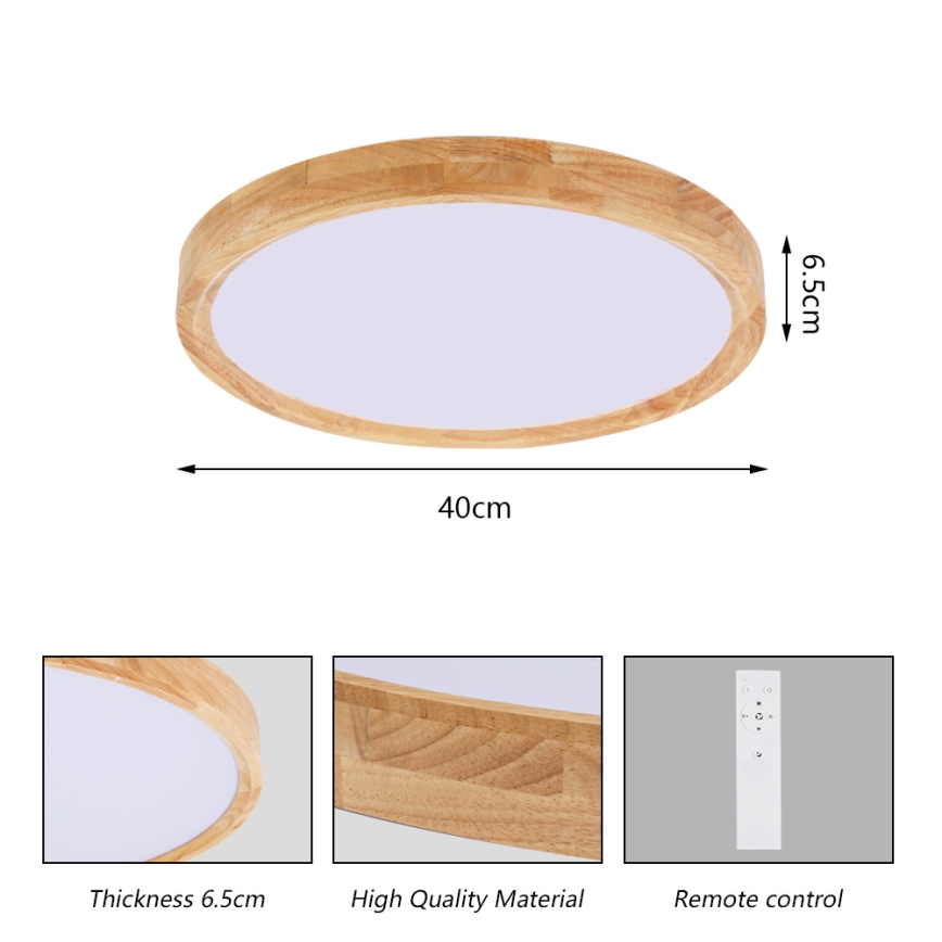 Brilagi - LED prigušiva stropna svjetiljka WOODROUND LED/30W/230V 3000-6000K Ø 40 cm drvena CRI 90 + daljinski upravljač