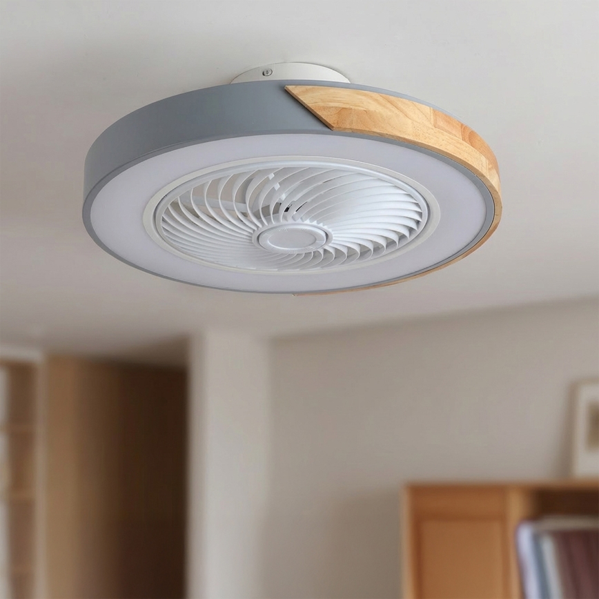 Brilagi - LED stropno svjetlo s ventilatorom i mogućnošću prigušivanja LED/38W/230V 3000-6500K 3000-6500K prom. 50 cm siva/hrast + daljinski upravljač