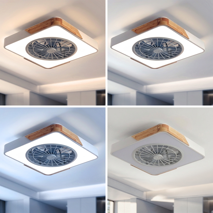 Brilagi - LED prigušivo stropno svjetlo s ventilatorom LED/38W/230V 3000-6500K 3000-6500K 50x50 cm bijela/hrast + daljinski upravljač