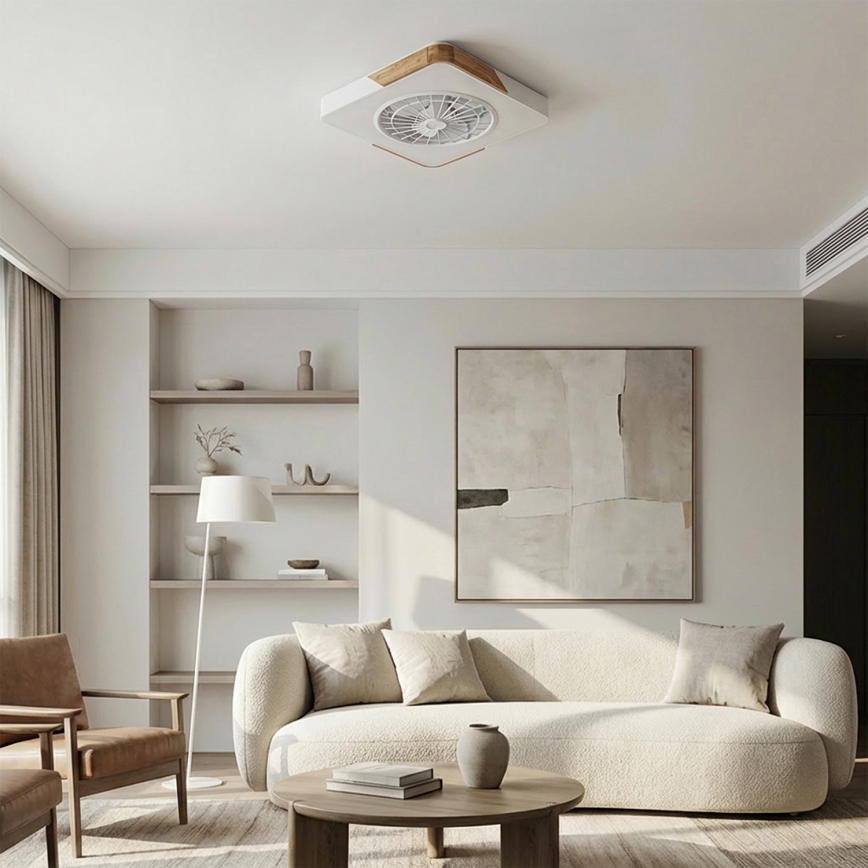 Brilagi - LED prigušivo stropno svjetlo s ventilatorom LED/38W/230V 3000-6500K 3000-6500K 50x50 cm bijela/hrast + daljinski upravljač