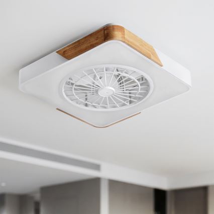 Brilagi - LED prigušivo stropno svjetlo s ventilatorom LED/38W/230V 3000-6500K 3000-6500K 50x50 cm bijela/hrast + daljinski upravljač