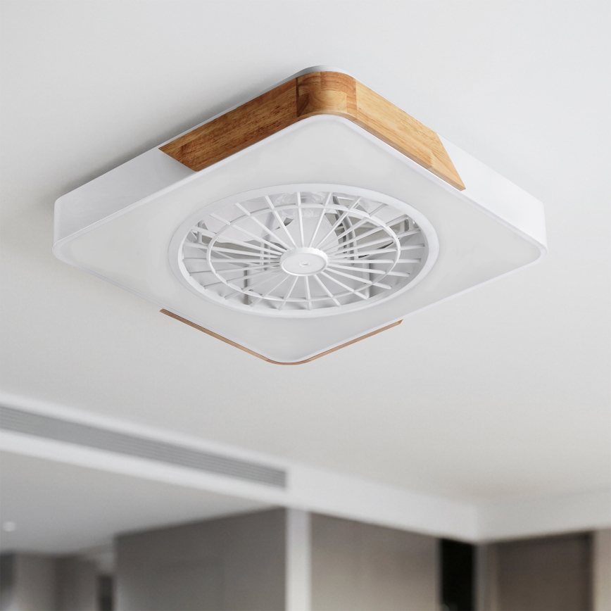 Brilagi - LED prigušivo stropno svjetlo s ventilatorom LED/38W/230V 3000-6500K 3000-6500K 50x50 cm bijela/hrast + daljinski upravljač